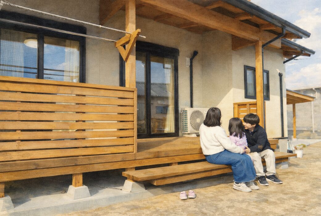 (和テイストの家)イ草が香る和室と広いデッキのある和のお家です。【31坪】