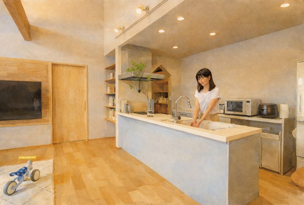 (グレージュの家)三角屋根のパントリーが可愛い、洗練されたお家です。【32坪】